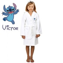 Cute Blue Dog Cartoon Design & Custom Name Embroidery on Kids Hooded Bathrobe